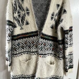 My Michelle Cream and Black Western Patterned Cardigan
